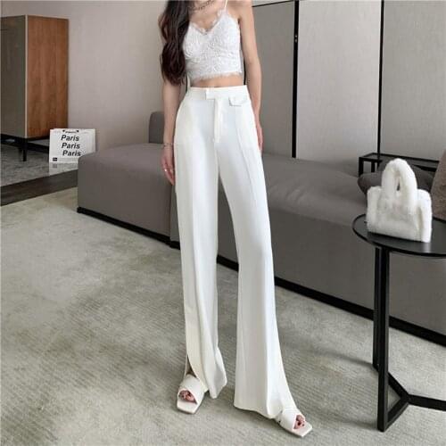 2021 New Women Casual Pants Loose Style Straight Suit Pants High Waist Chic Office Ladies Pants Trousers Streetwear Female Pants