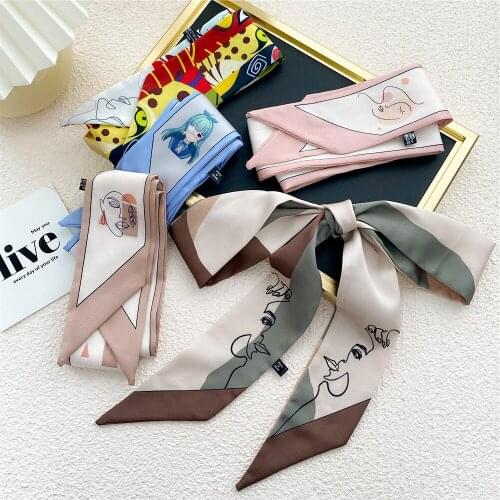 New Design Floral Print Woman Fashion Silk Scarf Long Small Head Scarf Bag Ribbons Bag Bands Ladies Tie Retro Neckerchief