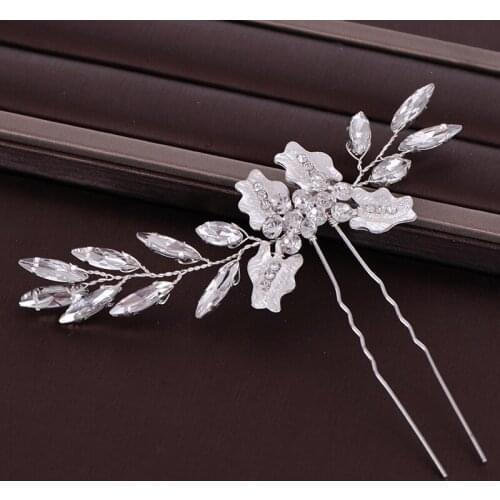 New Hot Sale Crystal Tiara Hair Pins For Wedding Women Flower Handmade Rhinestone Hairgrips Bridal Head Jewelry Hair Accessories
