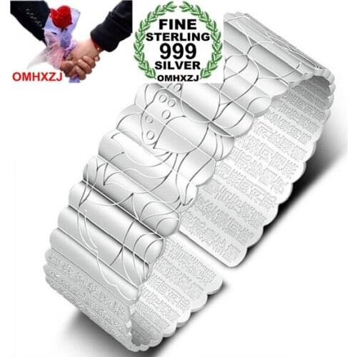 OMHXZJ Wholesale fashion jewelry Vintage lotus woman man kpop star Fine 999 Sterling Silver opening bracelet Bangles gift SZ15