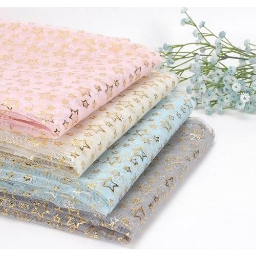 Organza Stamping Five-Pointed Star Headdress Clothing Sewing Material Holiday Party Decoration Fabric By The Meter 90*150cm 1pc