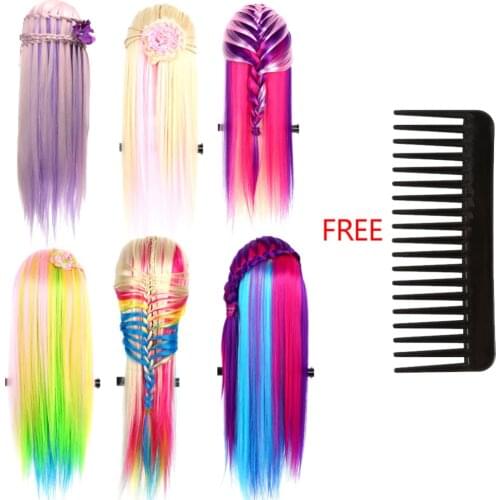 26" 100% High Temperature Fiber Long Hair Hairdressing Training Head Model + Comb Practice Mannequin 6 Colors For Salon