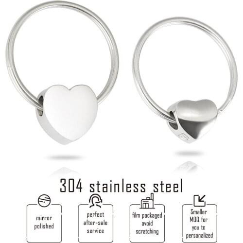 Blank Polish Heart Beads Key Chain 304 Stainless Steel Key Rings/key Holder/key Fob/key Accessories DIY Jewelry Making 10pcs