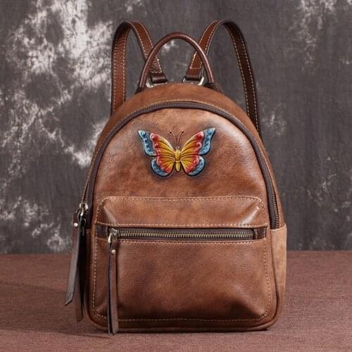 2021 Winter Ladies Genuine Leather Mini Bag Pack Women Backpack Retro Soft Cowhide Multi Functional Casual Small Travel Backpack