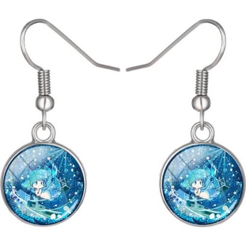Disney Princess Pattern Pendant Earrings Ladies Fashion Glass Convex Ball Pendant Glass Earrings Jewelry Birthday Gift
