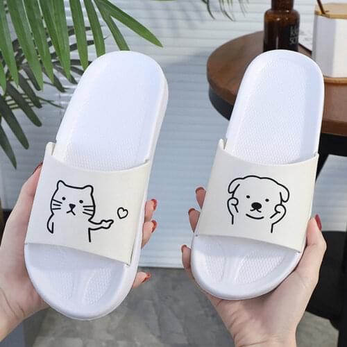 2021 EVA Summer Thick Soft Sole Slippers Women Cute Cartoon Animal Pig Cat Flip Flops Outdoor Open Toe Beach Slides Sandals