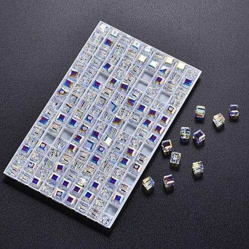 One Piece of Austrian Crystal Loose Beads Aurora Cube AB Color White For diy Earrings Necklace Jewelry Accessories Handmade