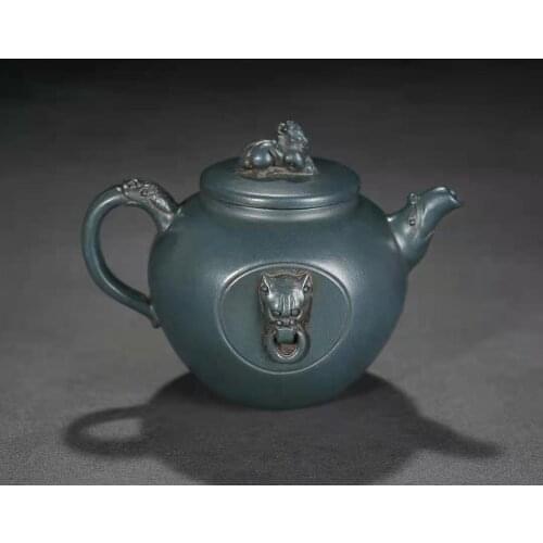 Unique Old Chinese YiXing Handcraft puyple Clay Teapot,Lion head ring, with mark, Free shipping