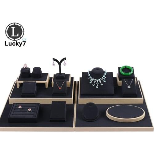 75*50CM Black Jewelry Display Props Leather Set Ring Earrings Necklace Jewelry Jade Counter Display Window Display Prop Showcase