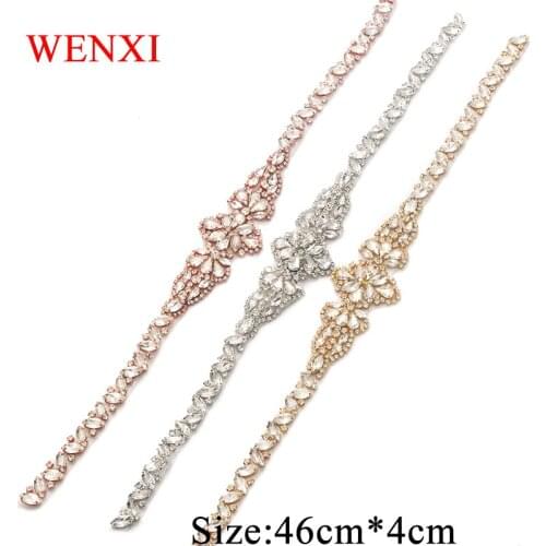 WENXI 5pcs Handmade Sewing Rhinestone Applique With Bridal Beaded Crystal Iron On Wedding Dresses Sash WX869