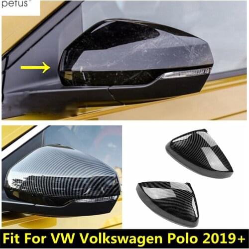 Outside Door Rearview Mirror Protector Cap Molding Cover Trim ABS Carbon Fiber Accessories For VW Volkswagen Polo 2019 - 2021