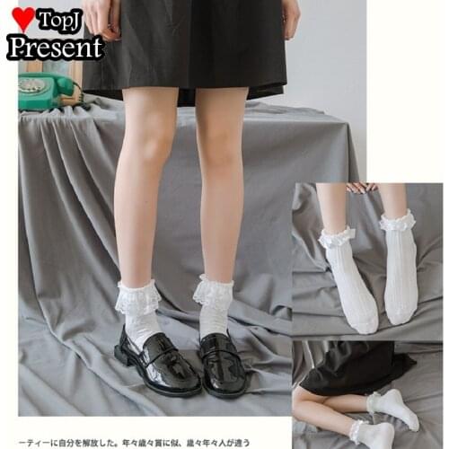 Factory Price 1 pair classic cotton jk basic socks college style cute girl solid color lace ruffl bow lace socke socks women