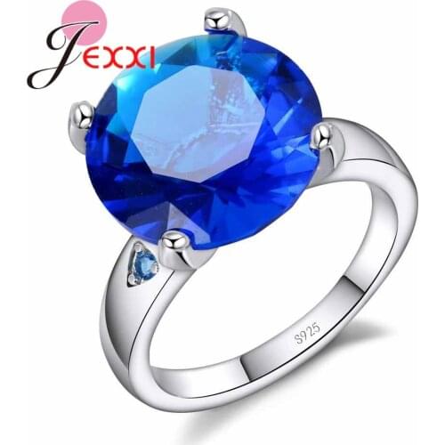 Created Blue Rhinestone Ring 925 Sterling Silver Fine Jewelry Classic Hot Rings For Women Party Engagement Female