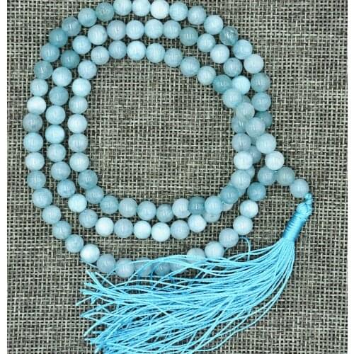 108pcs Prayer Beads 6mm Buddhist Natural Aquamarine Mala Necklace