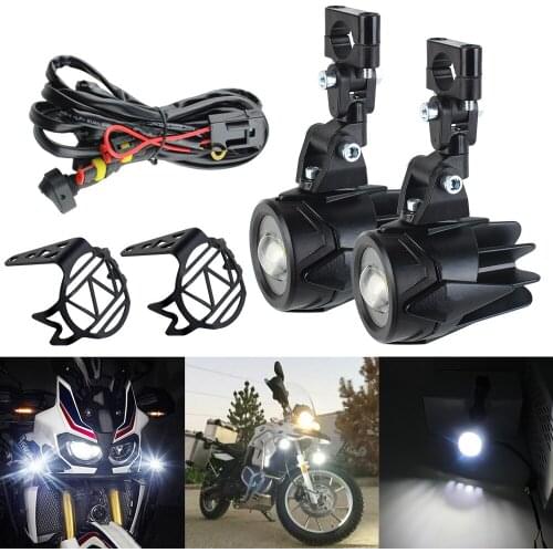 40W LED Auxiliary Lamp 6000K Super Bright Fog Driving Light Kits with Protect Guards Wiring harnessc for Motorcyce BMW R1200GS