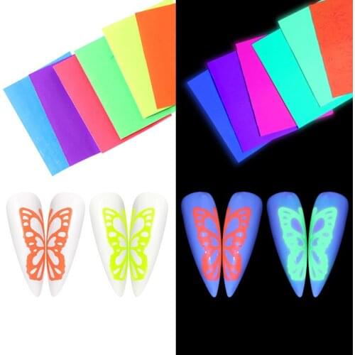 6Pcs Holographic Laser Butterfly Hollow Neno Color Nails Sticker 3D Self Adhesive Glitter Colorful Nail Art Transfer Decals