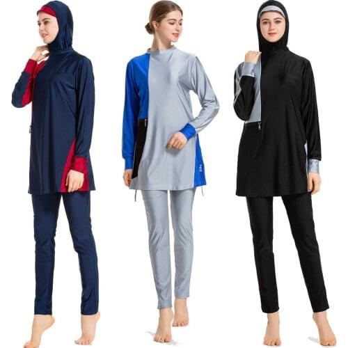 Bikinis 2021 Woman Muslim Musulman Swimsuit Hijab Swimming Suit Fashion Summer Beachwear S-6XL Splicing Muslim Swimwear Women