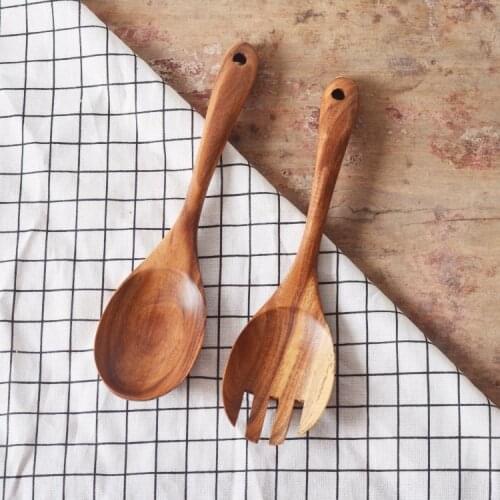 Northern Europe retro Acacia large wooden spoon wooden fork suit salad spoon fork cooking spoon fork