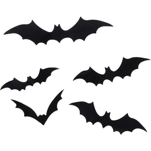 12PCS Black Halloween Wall Sticker 3D Bat Wall Sticker Home Decor Party Kids Room Living Room Wall Decals DIY Halloween