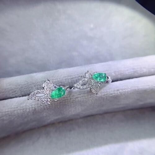 Elegant lovely bowknot water natural green Emerald stud earrings Natural gemstone earrings 925 silver women party gift jewelry