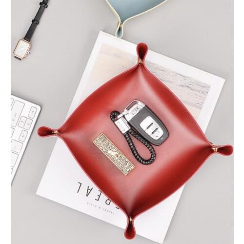 Entrance Key Storage Box Leather Nordic Desktop Sundries Finishing Storage Basket Leather Living Room Door Small Storage Tray