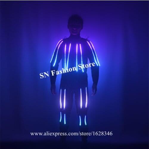 M11 Colorful led light dance costumes ballroom luminous robot men suit waterproof wears clothing party performance show dress ds