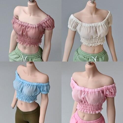 1/6 Scale Female Off Shoulder Short Sleeve Exposed Navel Pleated Tops Clothes for 12" Action Figures Body Accessories Model Toys