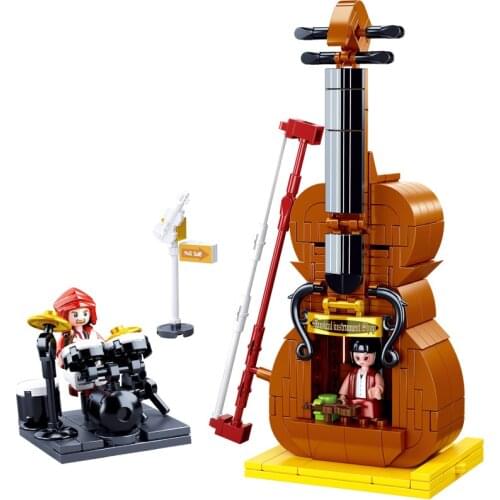 308PCS SLuban 0817 Creative Street View Violin Store Assembled Model Small Particles Assembled Building Blocks Dollhouse Gift
