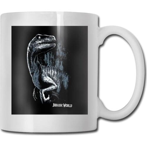Jurassic World Park Mens Black White Velociraptor Head With Logo Formal Customiz Mug Cup