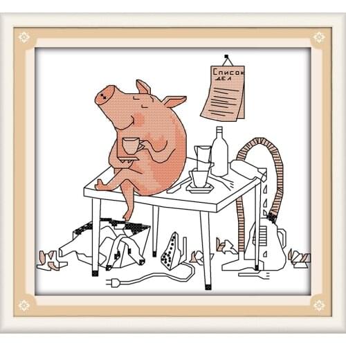 Piggy restaurant cross stitch kit aida 14ct 11ct count printed canvas stitches embroidery DIY handmade needlework