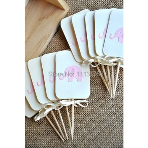 Cheap Elephant Baby Girl Shower Cupcake Picks- Birthday, Birthday Cupcake Topper, wedding party cake topper