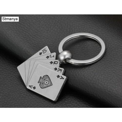 New Design Cool Luxury metal Keychain Car Key Chain Key Ring Poker Casino chain color pendant For Man Women Gift wholesale 17055
