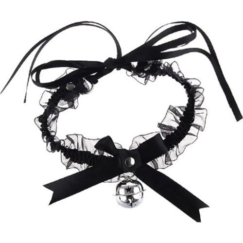 New Adjustable Lace Choker with Bell Sweet Cute Gothic Choker Necklaces Collar for Women Girls Detachable Cosplay Party Jewelry