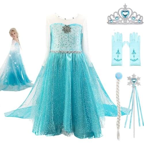 Baby Girl Dresses for Girls Elsa Princess Dress Snow Queen Elsa Costume Bling Synthetic Crystal Bodice Party Dress Kids Clothing