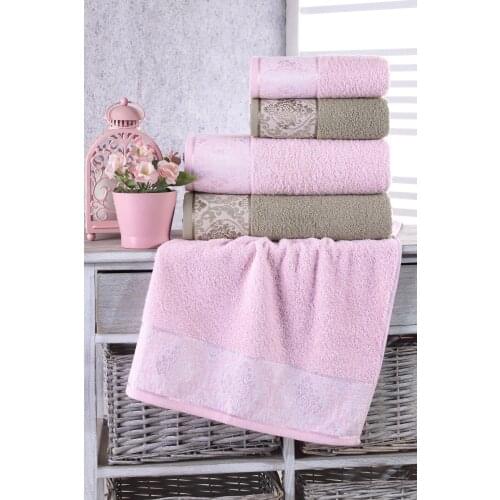 Ottoman Pink Beige Antibacterial Bath Towel Set soft Water Absorbent 100% Cotton Face Hair Body Towel Quick Dry