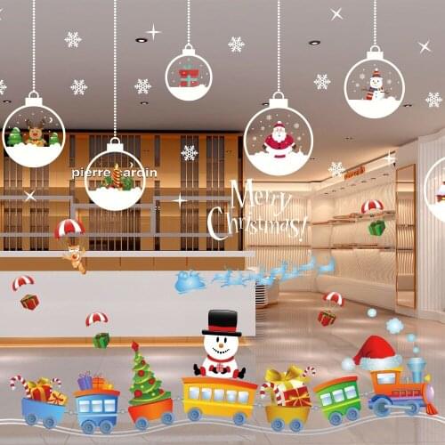 2021 natal decorative decal window stickers removable diy glass wall merry christmas snowflake santa deer&sleigh ride sticker