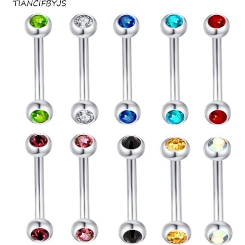 TIANCIFBYJS Surgical Steel Double Gem Eyebrow Rings Curved Barbell 16 Gauge 1.2*8*3/3mm Body Jewelry 10 color Nose Labret Bar