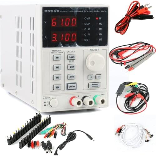 KORAD KA6003P High Precision Programmable Linear Lab Adjustable Digital DC POWER SUPPLY 60V 3A R232 USB + 39pcs/set AC DC Jack