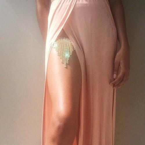 Luxury Colorful Rhinestone Long Tassel Leg Chain Body Jewelry for Women Nightclub Bling Crystal Wedding