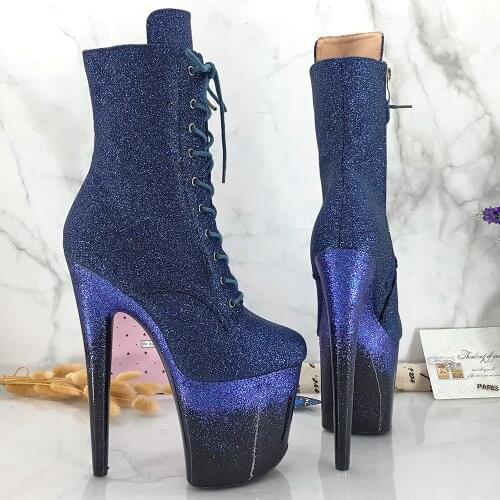 Leecabe Glitter UPPER 20CM/8Inch Womens Platform disco party High Heels Shoes Pole Dance boot