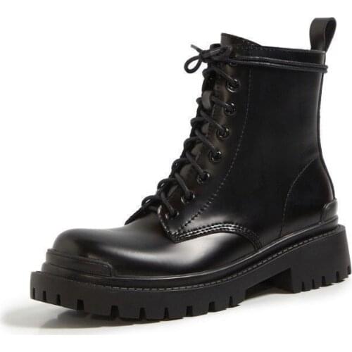 Motorcycle Boots Women Genuine Leather Waterproof Platform Heel Chunky Riding Ankle Boot Shoes 2021 Spring Autumn Winter