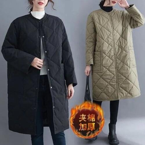 2021 High Quality Women Coat Autumn Winter Fashion Casual Thin Parka European Windproof Long Round Neck Jackets Outerwear