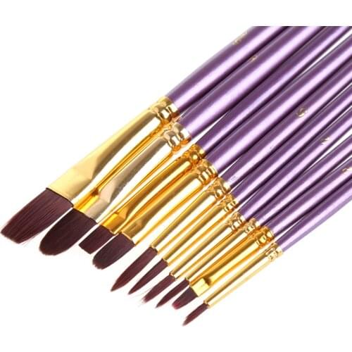 10Pcs Artist Paint Brush Set Nylon Hair Watercolor Acrylic Oil Painting Drawing Jul19_25