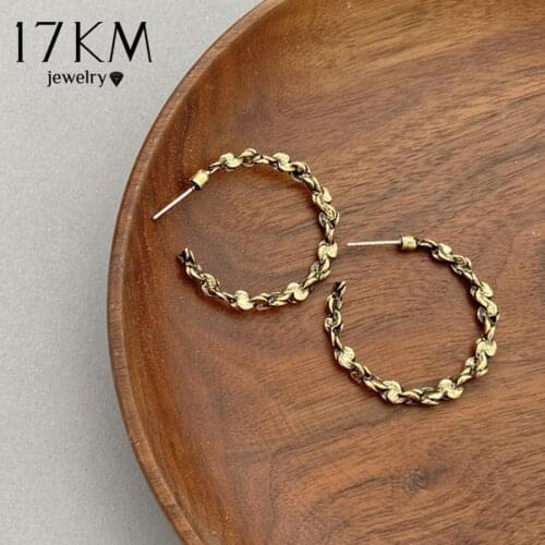 17KM Retro Twist Metal Hoop Earrings For Women Girl Fashion Statement Old Gold Round Earring Vintage Jewelry Christmas Gift