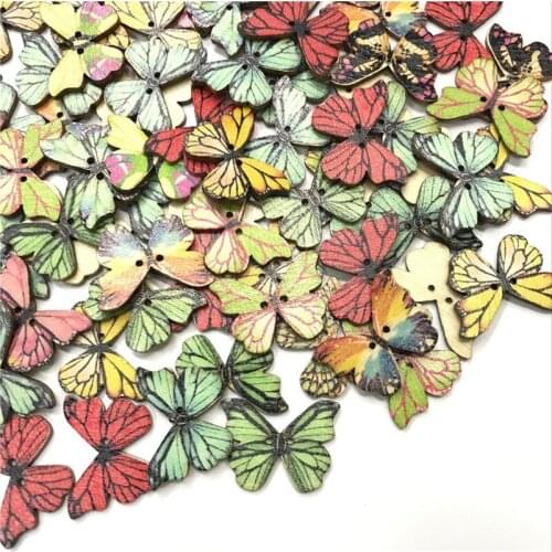250PCS 2 Holes Colorful Butterfly Wooden Buttons Sewing Scrapbooking Sewing Button for Craft DIY Scrapbooking Accessories