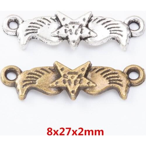 60 pieces of retro metal zinc alloy Wing double hanger connector pendant for DIY handmade jewelry necklace making 7410