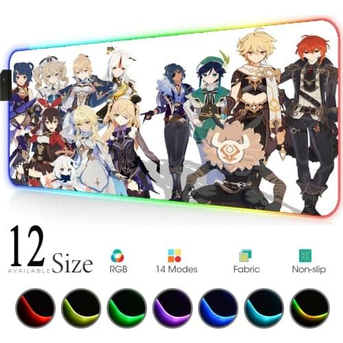 Genshin Impact Gaming Room Accessories Rubber Cloth Mouse Mat Rgb Slipmat Led Mouse Pad with Backlight Anime Keyboard Pc Gamer