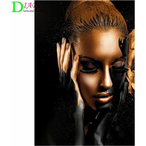 5D DIY Diamond Painting Black White Gold Modern Woman Cross stitch Diamond Embroidery Mosaic Art Picture Rhinestones Decor Gift