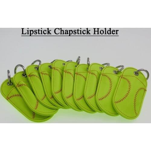 DHL Free Shipping Softball Baseball Leather Lipstick Chapstick Holder Keychain Lip Bag Colors Multi Key Lip Holder