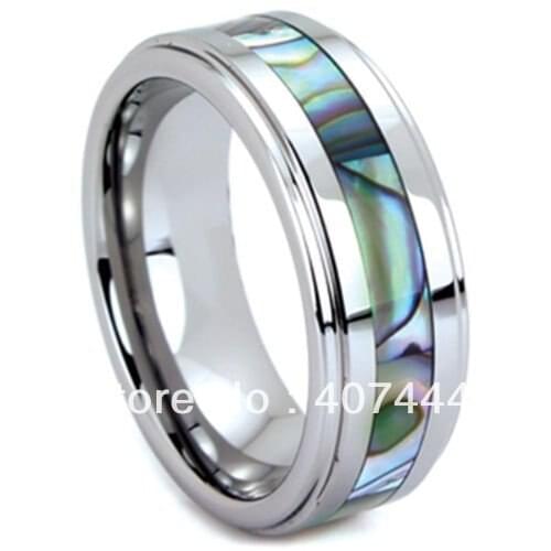 Free Shipping Cheap Price Jewelry USA Brazil Russia Hot Sales His/Her 8mm Mens Abalone Tungsten Rings Bridal Wedding Band Jewel